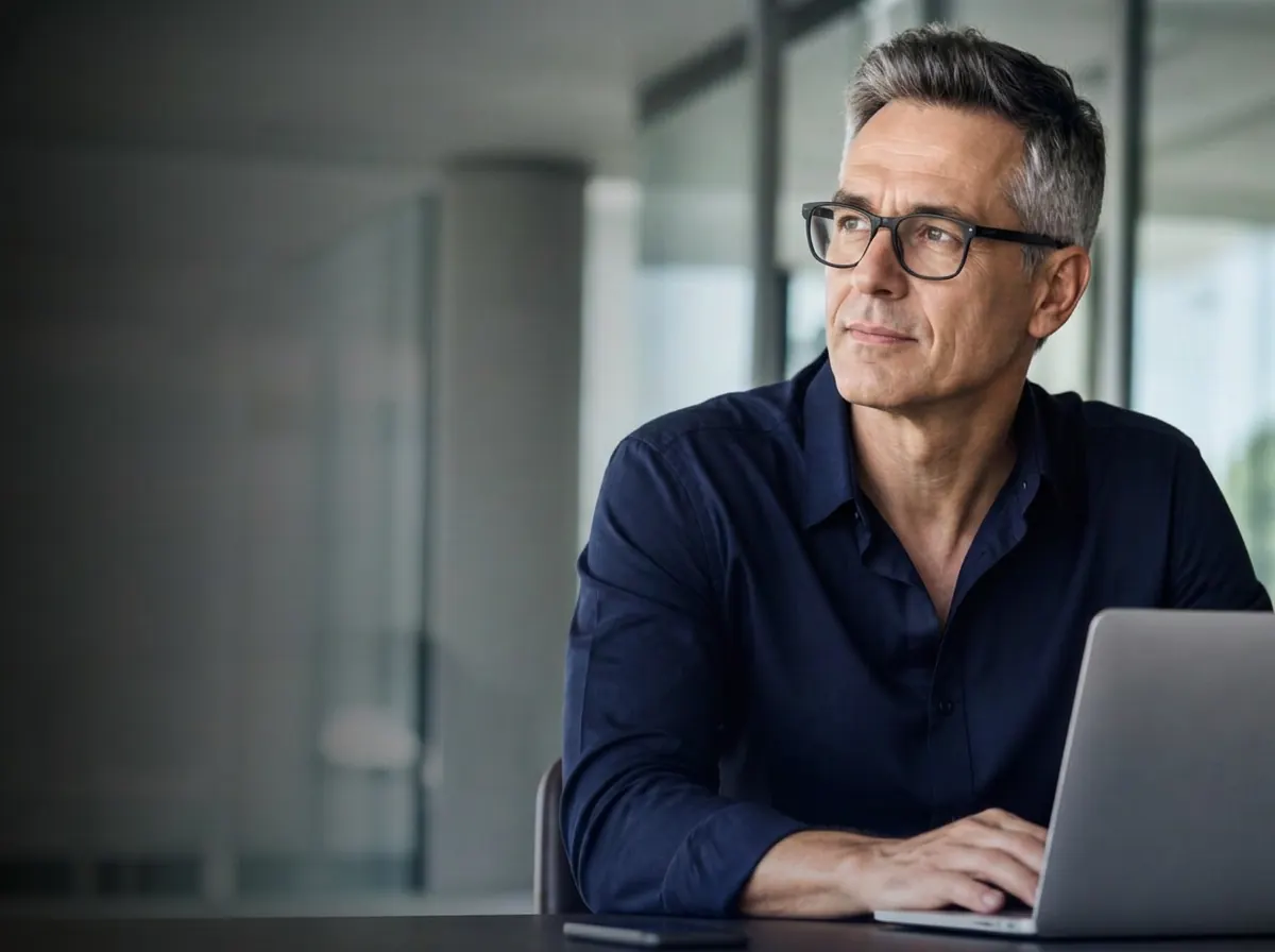 A business owner using LeadLink from a modern office